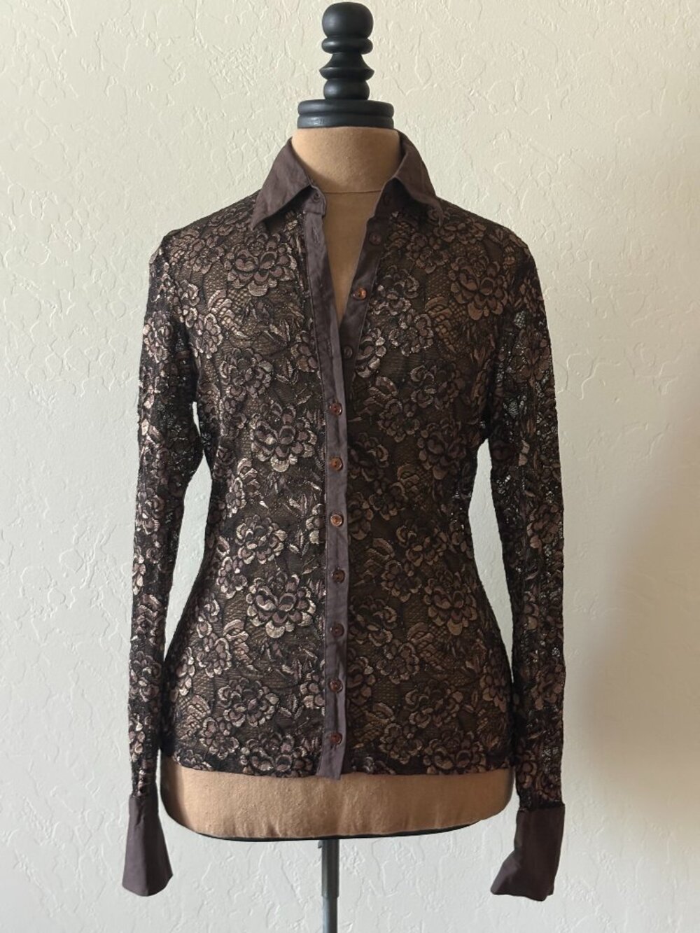 Anne Fontaine Lace Button Up Blouse.  Size 3. Brown.